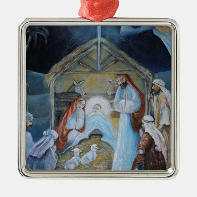 Christmas Nativity Manger Metal Ornament (Front)