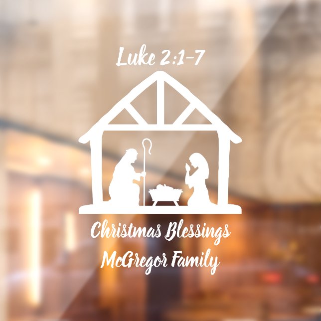 Christmas Nativity Manger Scripture Family Name Window Cling (Sheet 2)