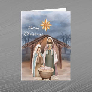 Christmas Nativity Manger Star Watercolor Holiday Card