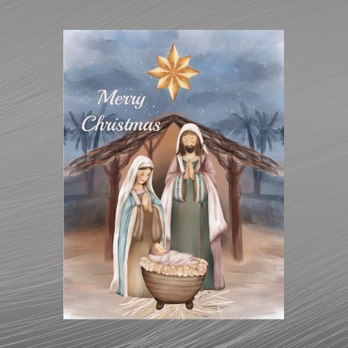 Christmas Nativity Manger Star Watercolor Holiday Postcard