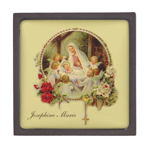 Christmas Nativity Mary Jesus Rosary Roses Angels Gift Box (Front)