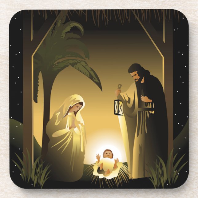 Christmas Nativity Mary, Joseph and Baby Jesus Coaster (Front)