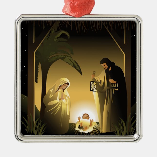 Christmas Nativity Mary, Joseph and Baby Jesus Metal Ornament (Front)