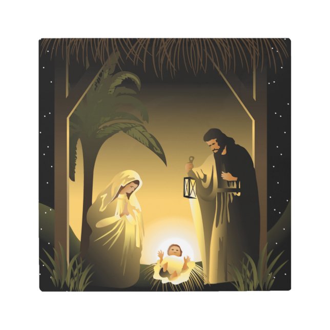 Christmas Nativity Mary, Joseph and Baby Jesus Metal Print (Front)