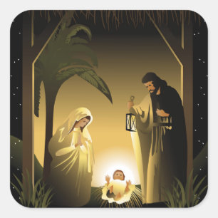 Christmas Nativity Mary, Joseph and Baby Jesus Square Sticker