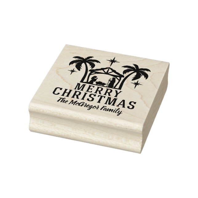 Christmas Nativity Merry Christmas Family Name Rubber Stamp (Stamp)