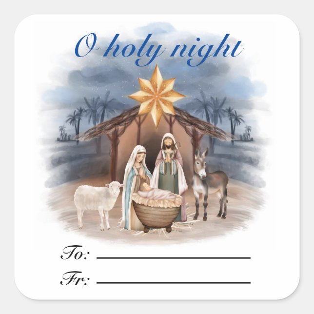 Christmas Nativity O holy night gift tag Sticker (Front)
