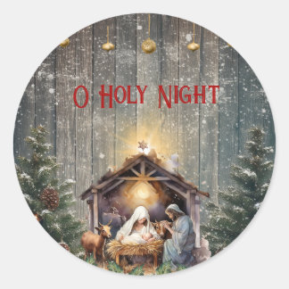 Christmas Nativity Peaceful Wishes Serenity Classic Round Sticker