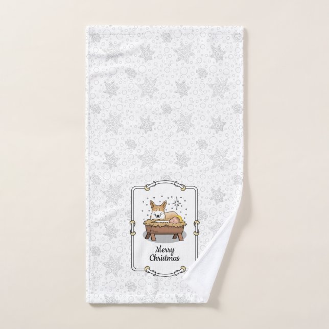 Christmas Nativity Pembroke Welsh Corgi (red1) Fun Bath Towel Set (Hand Towel)
