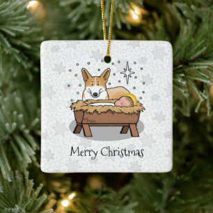 Christmas Nativity Pembroke Welsh Corgi (red1) Fun Ceramic Ornament