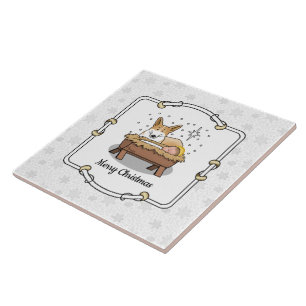 Christmas Nativity Pembroke Welsh Corgi (red1) Fun Ceramic Tile