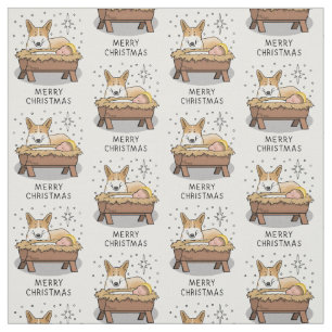 Christmas Nativity Pembroke Welsh Corgi (red1) Fun Fabric