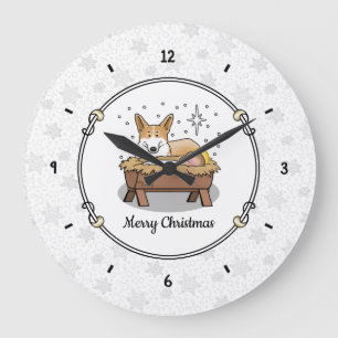 Christmas Nativity Pembroke Welsh Corgi (red1) Fun Large Clock