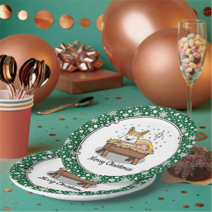Christmas Nativity Pembroke Welsh Corgi (red1) Fun Paper Plates