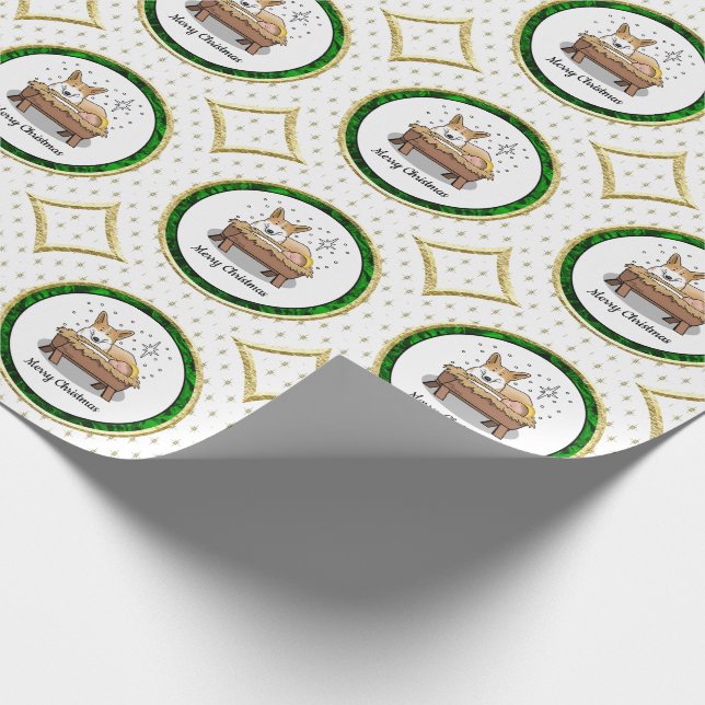 Christmas Nativity Pembroke Welsh Corgi (red1) Fun Wrapping Paper (Corner)
