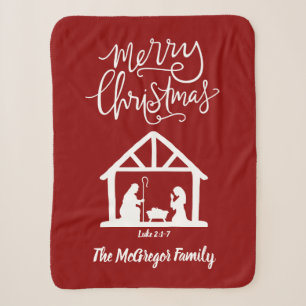 Christmas Nativity Red Family Name Typography Sherpa Blanket