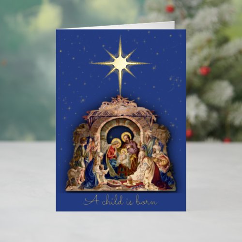Christmas Nativity Religious Custom Signature Gold Foil Holiday Card