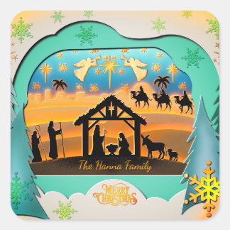 Christmas Nativity Scene 3D | Religious Holiday Square Sticker