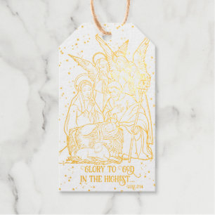 Christmas Nativity Scene Bible Verse Glory to God Foil Gift Tags