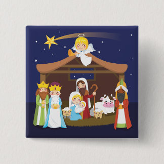 Christmas Nativity Scene Button