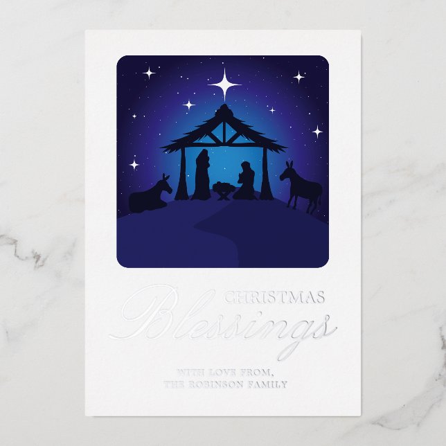 Christmas Nativity Scene Christian Blessing Foil Invitation (Front)