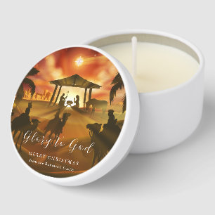 Christmas Nativity Scene Glory to God Gold Script Mini Candle Favors