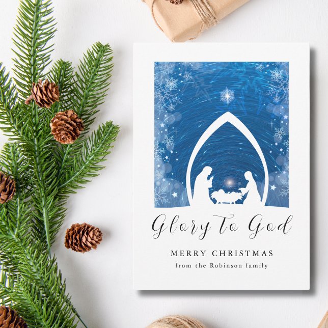 Christmas Nativity Scene Glory to God Holiday Card (Creator Uploaded)