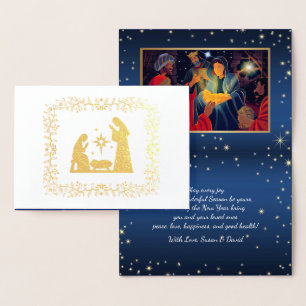 Christmas Nativity Scene Luxury Real Foil Cards