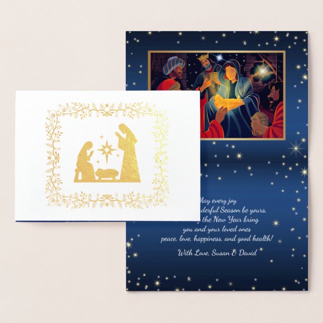 Christmas Nativity Scene Luxury Real Foil Cards (Display)