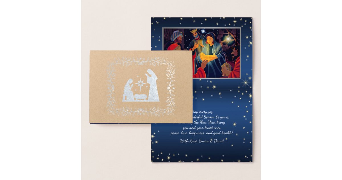 Christmas Nativity Scene Luxury Real Foil Cards | Zazzle