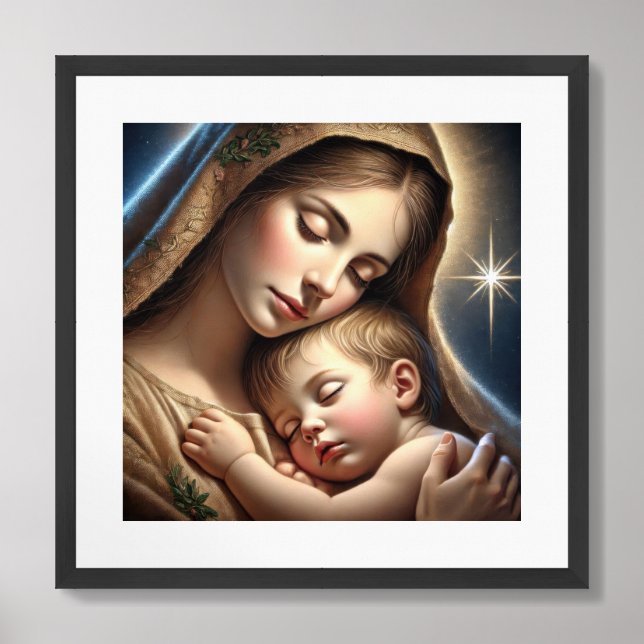 Christmas nativity scene Mary and baby Jesus Framed Art (Framed Front)