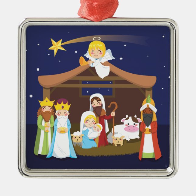 Christmas Nativity Scene Metal Ornament (Front)