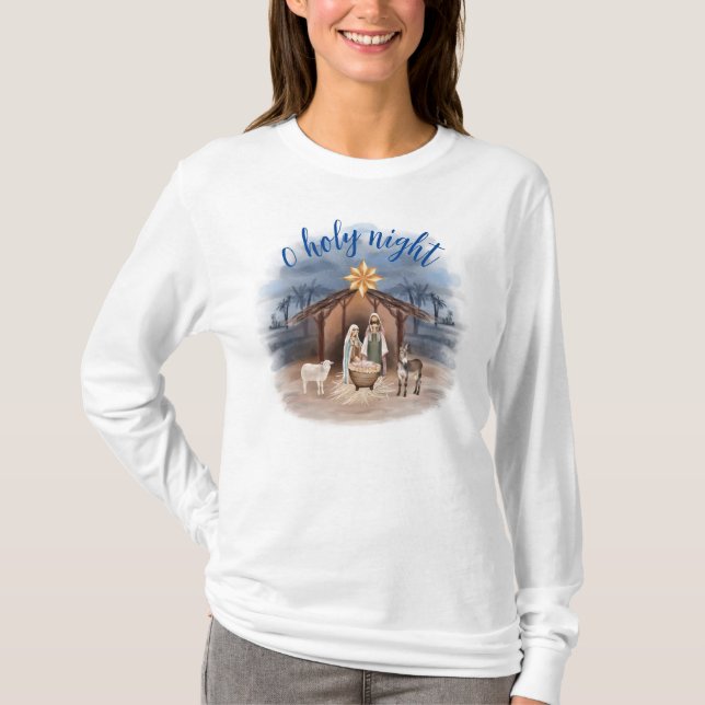 Christmas Nativity Scene O Holy Night T-Shirt (Front)