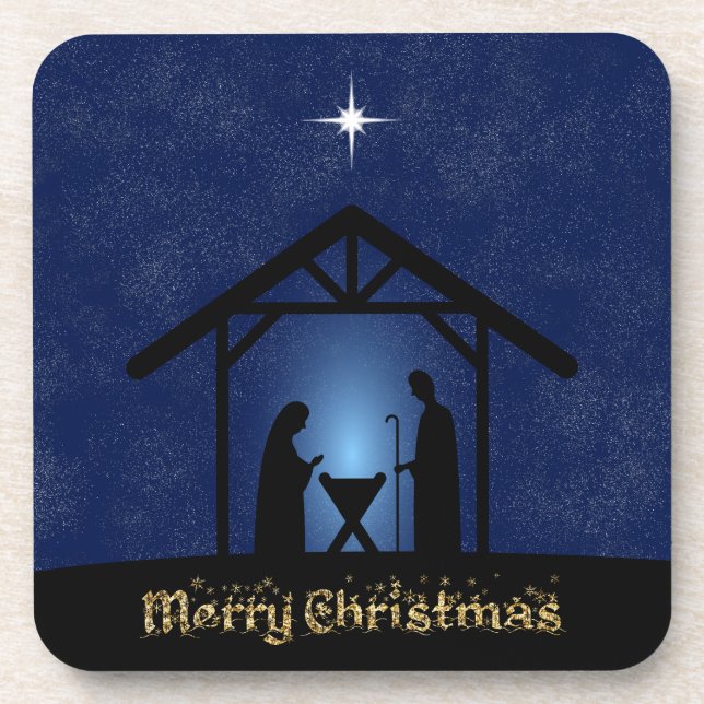 Christmas Nativity Scene Religious Beverage Coaster (Front)