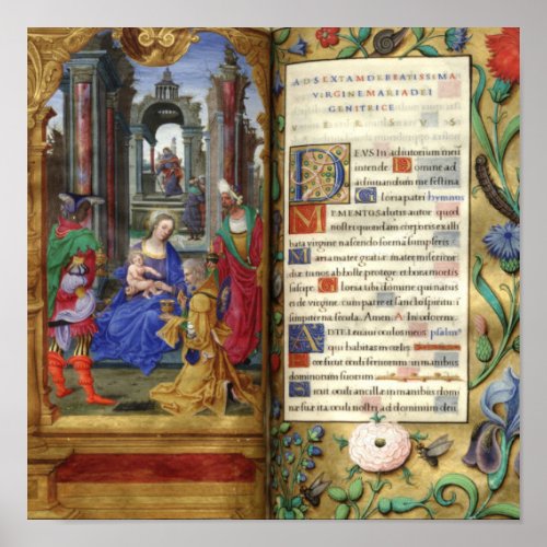 Christmas Nativity Scene Renaissance Old Book Poster