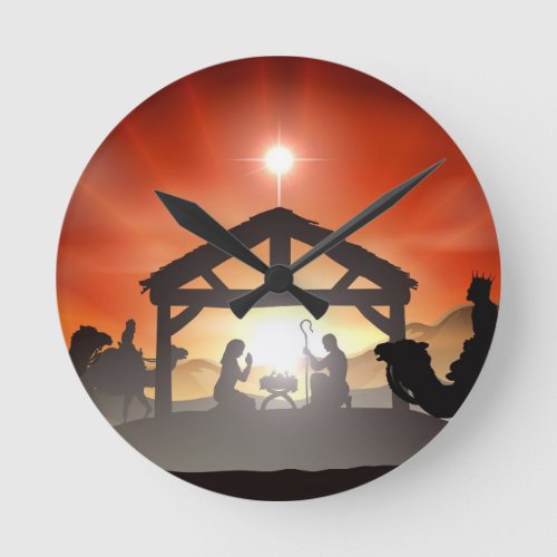 Christmas Nativity Scene Round Clock