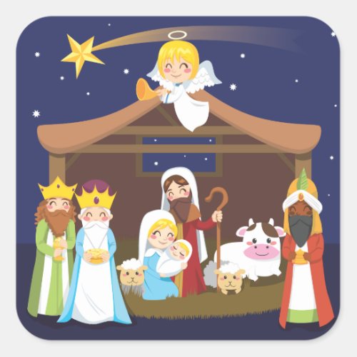 Christmas Nativity Scene Square Sticker