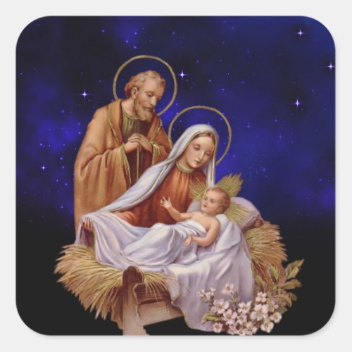 Christmas Nativity Scene Square Stickers