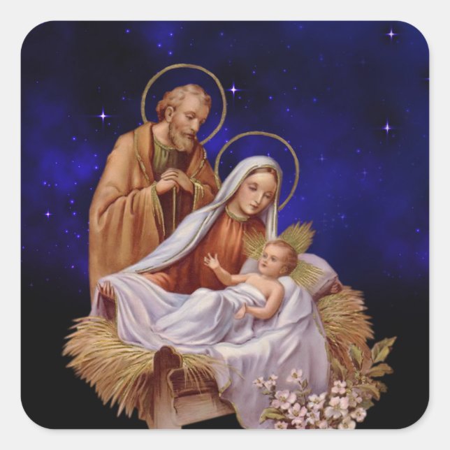 Christmas Nativity Scene Square Stickers (Front)