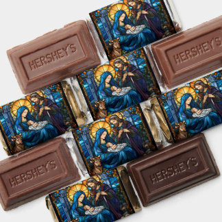 Christmas Nativity Scene Stained Glass Blue Hershey's Miniatures