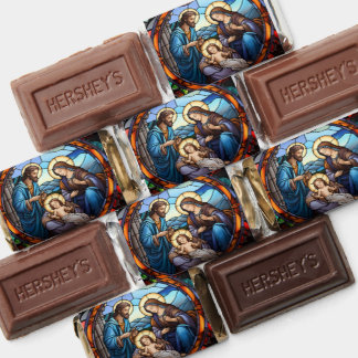 Christmas Nativity Scene Stained Glass Blue Hershey's Miniatures