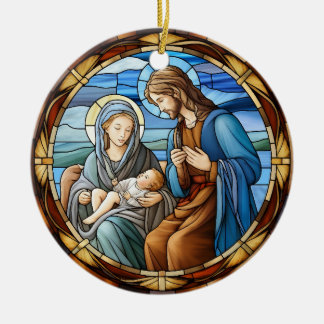 Christmas Nativity Scene Stained Glass Ceramic Ornament