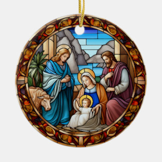 Christmas Nativity Scene Stained Glass Ceramic Ornament