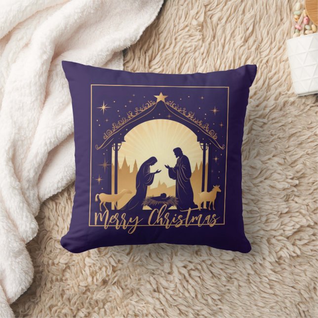Christmas Nativity Scene Throw Pillow (Blanket)