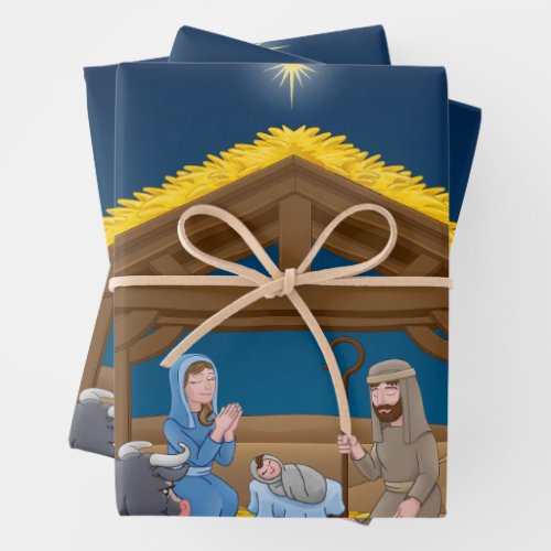 Christmas Nativity Scene with Baby Jesus   Wrapping Paper Sheets