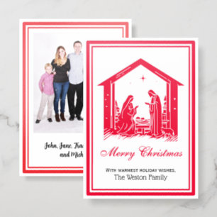 Christmas Nativity Scene with One Image Letterpress Photo Cards