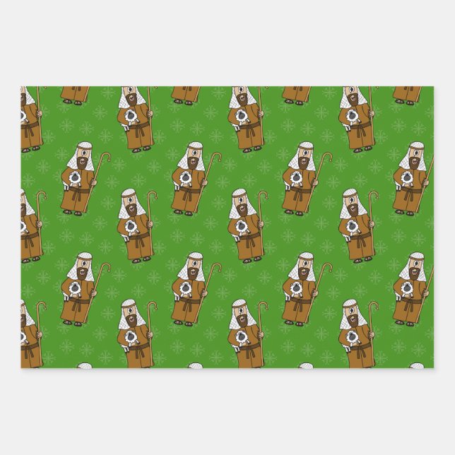 Christmas Nativity Shepherd Sheep Pattern Wrapping Paper Sheets (Front)