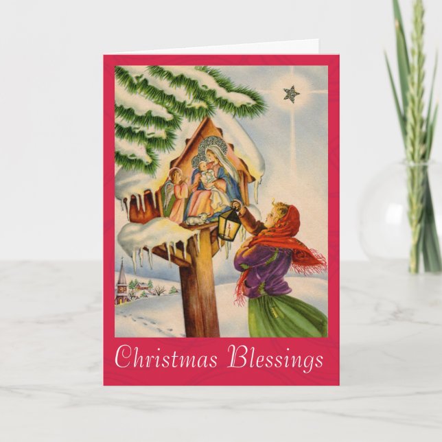 Christmas Nativity Shrine Greeting Holiday Card (Front)