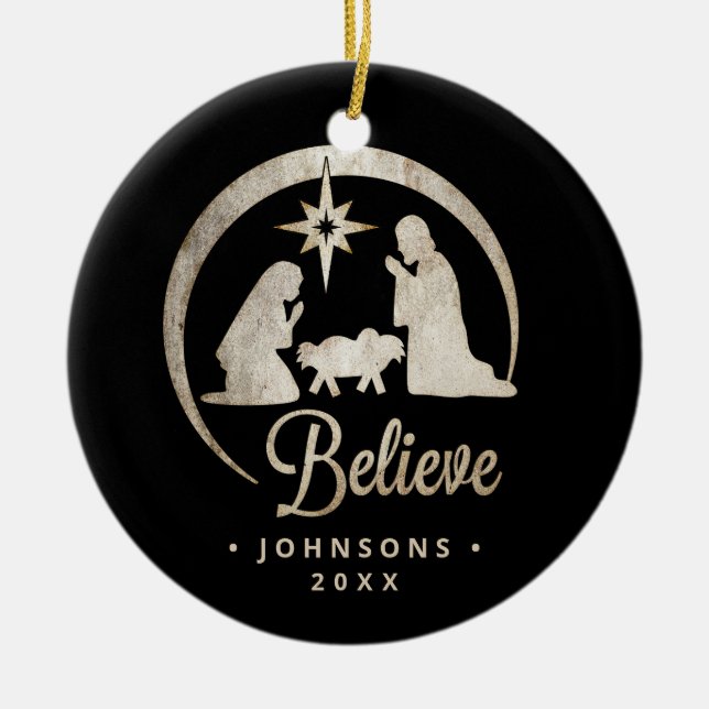 Christmas Nativity Silhouette Ceramic Ornament (Front)