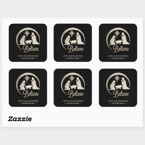 Christmas Nativity Silhouette Square Sticker